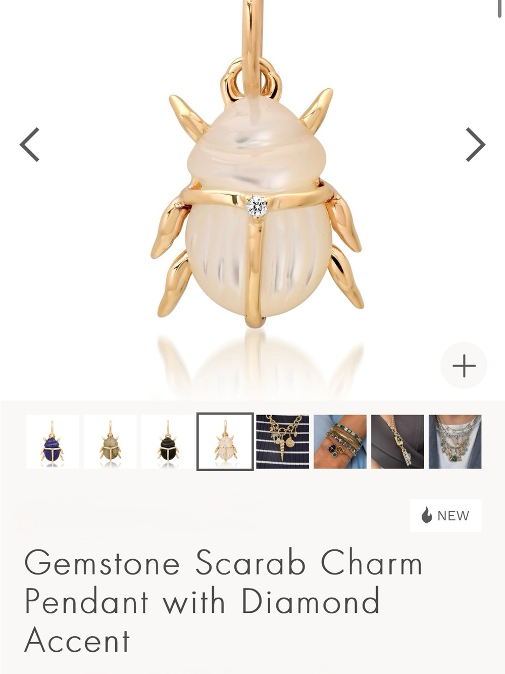 New Milestones by Ashley B Pearl Scarab Beetle Pendant in Gold with Diamond
